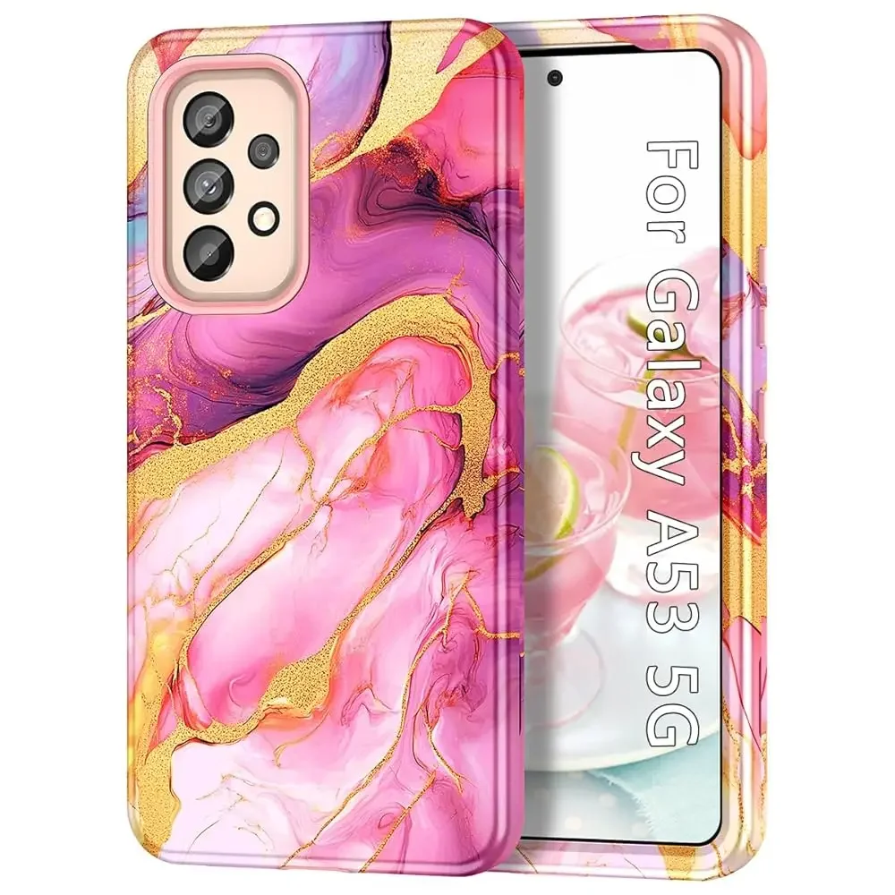 

for Samsung Galaxy A53 5G Case, Marble Pattern 3 in 1 Heavy Duty Shockproof Full Body Rugged Hard PC+Soft Silicone Drop Prot