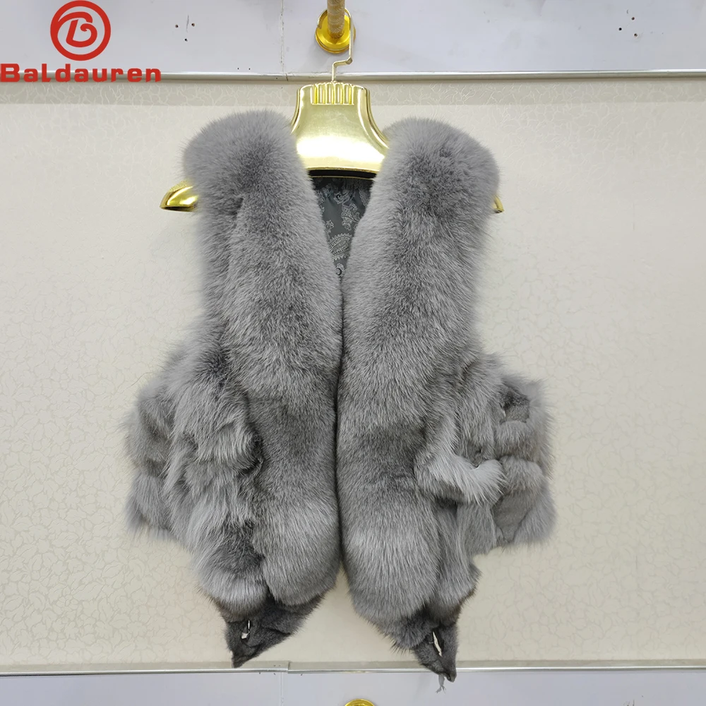 

2024 Hot Sale Women 100% Genuine Real Fox Fur Vest Natural Soft Fox Fur Sleeveless Jacket Lady Quality Warm Real Fox Fur Gilet