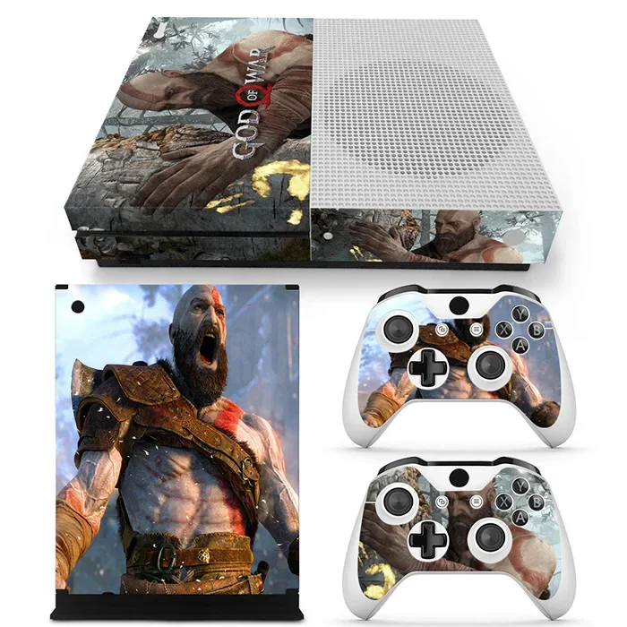 God of war Cool stickers Vinyl Decal Skin Sticker for Microsoft Xbox One S Slim Console + 2 Controllers Skin Protective Cover