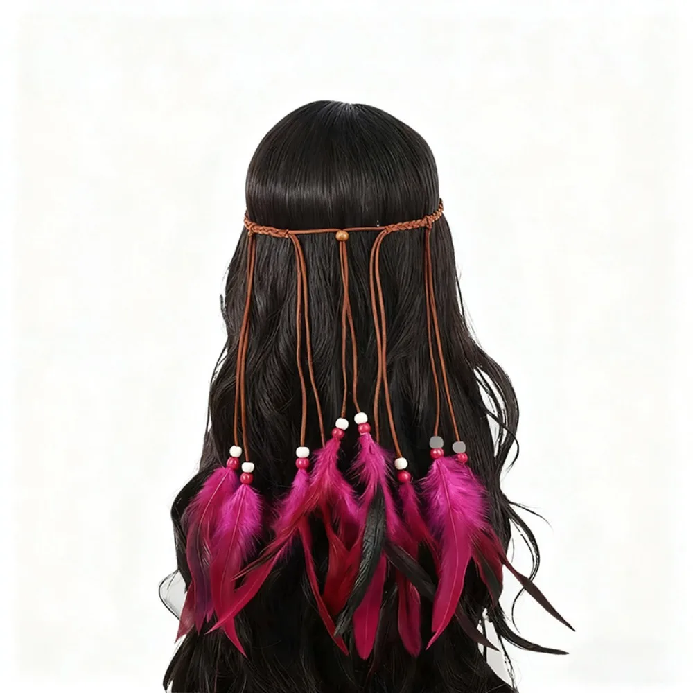 Cascading Tassels Bohemian Tassel Headband Intricate Beadwork Hand-tied Plumage Long Feather Headpiece Vintage Ethnic Style