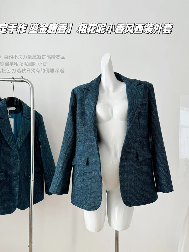 Women Blue Blazer Jacket Elegant Vintage 90s Fashion Coat Y2k Retro Suit Jacket Harajuku Long Sleeve Outwear 2000s Clothes 2024