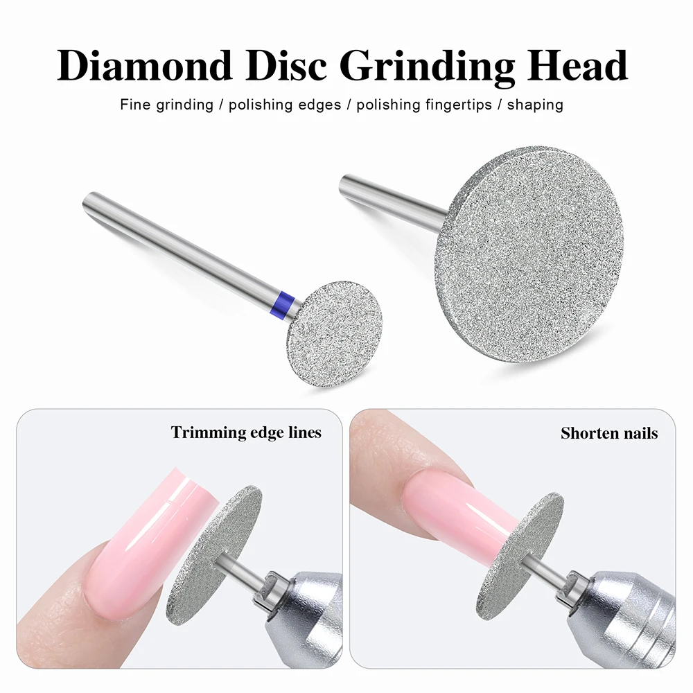 1PC Diamond Disc Grinding Head Trimming Edge Lines Shorten Nails Styling Nail Shapes Flat Carbide Cuticle Remover Nail Art Bits