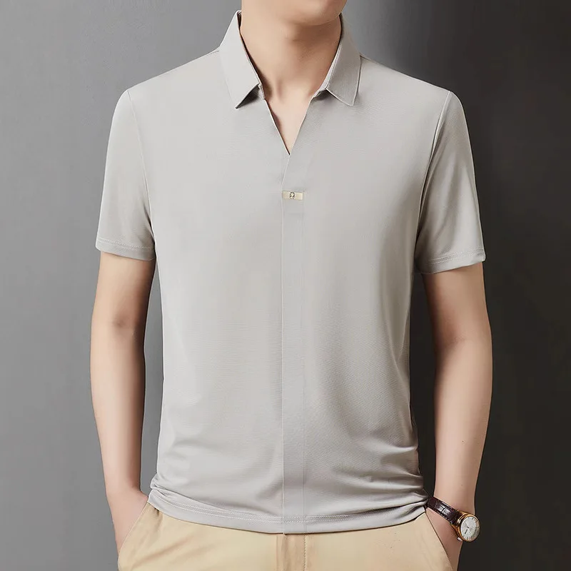 

Summer men's half-sleeved Polo shirt solid color casual business breathable V-neck short-sleeved top