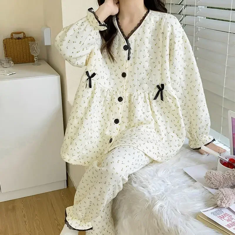 2025 Autumn Winter Air Cotton Nursing Clothes Sleepwear Thickened Warm Pajamas Postpartum Breastfeeding Maternity Loungewear Set