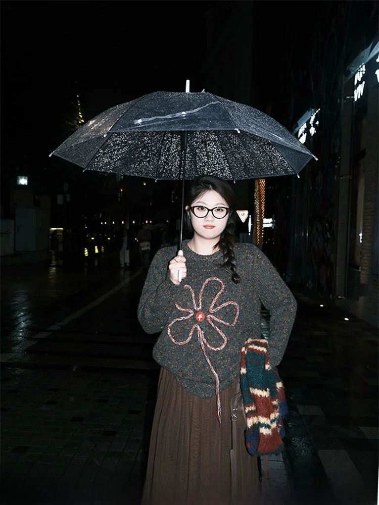 

Свободный женский вязаный джемпер с круглым вырезом, неоновый цвет, с цветочным узором из фатина, в корейском стиле, на флисовой подкладке, большие размеры, зимний, уютный топ