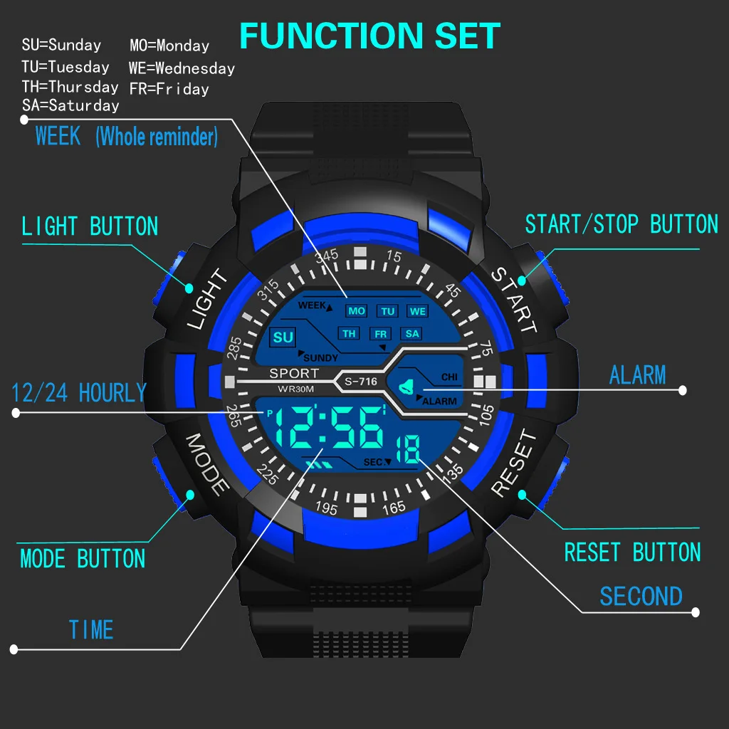 2024 New Digital Multifunction Sports Men’s Wristwatch Waterproof Casual Men Watch for Man Electronic Watches Boys Girls Gift