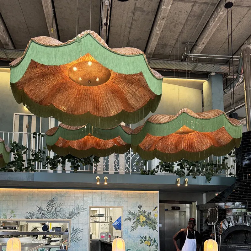 Hotel lobby chandelier, handmade rattan design hotel restaurant light ambient light