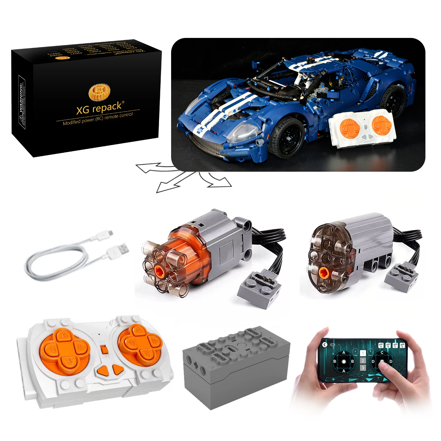 XGREPACK Remote Control motor LED Light Kit for Lego Ford GT 42154 Car Model Kit (NOT Included The Lego Sets)