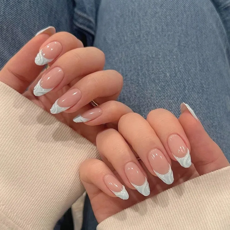 24 قطعة أظافر صناعية ملونة غطاء كامل أظافر وهمية أنيقة الوردي التدرج بريق الفرنسية الأظافر الطويلة قصيرة أظافر صناعية اضغط على الأظافر