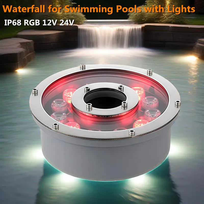 

RGB Fountain Spotlight Garden Water Features Waterfall Lamp Home Yard Decoration Outdoor 6W/9W/12W18W24W Pond Night Light 12V