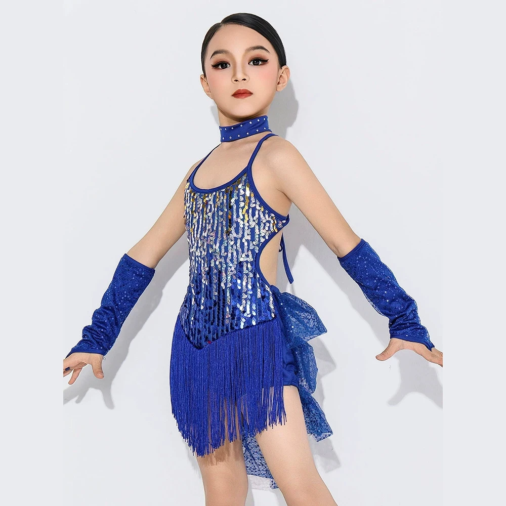 

Children's performance girl Latin dance competition costume sequins tassel suspender dance dress stage performance costume
