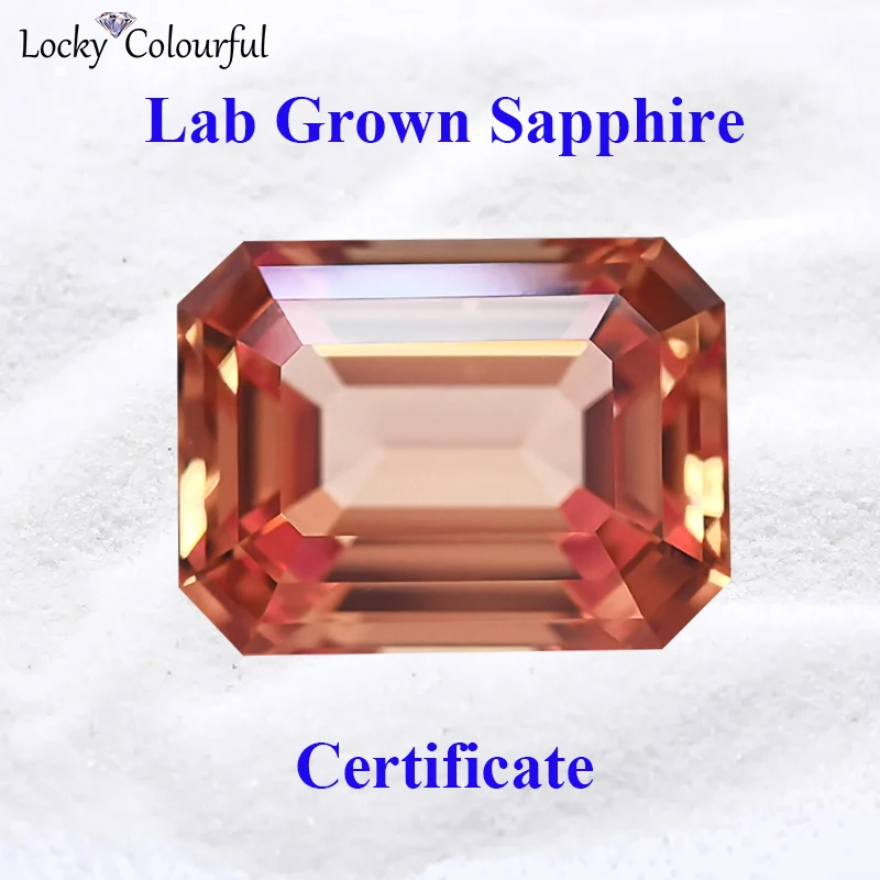 

Lab Grown Sapphire Emerald Cut Sunset Orange Color VVS1 Charms beads for DIY Jewelry Making Materials Selectable AGL Certificate