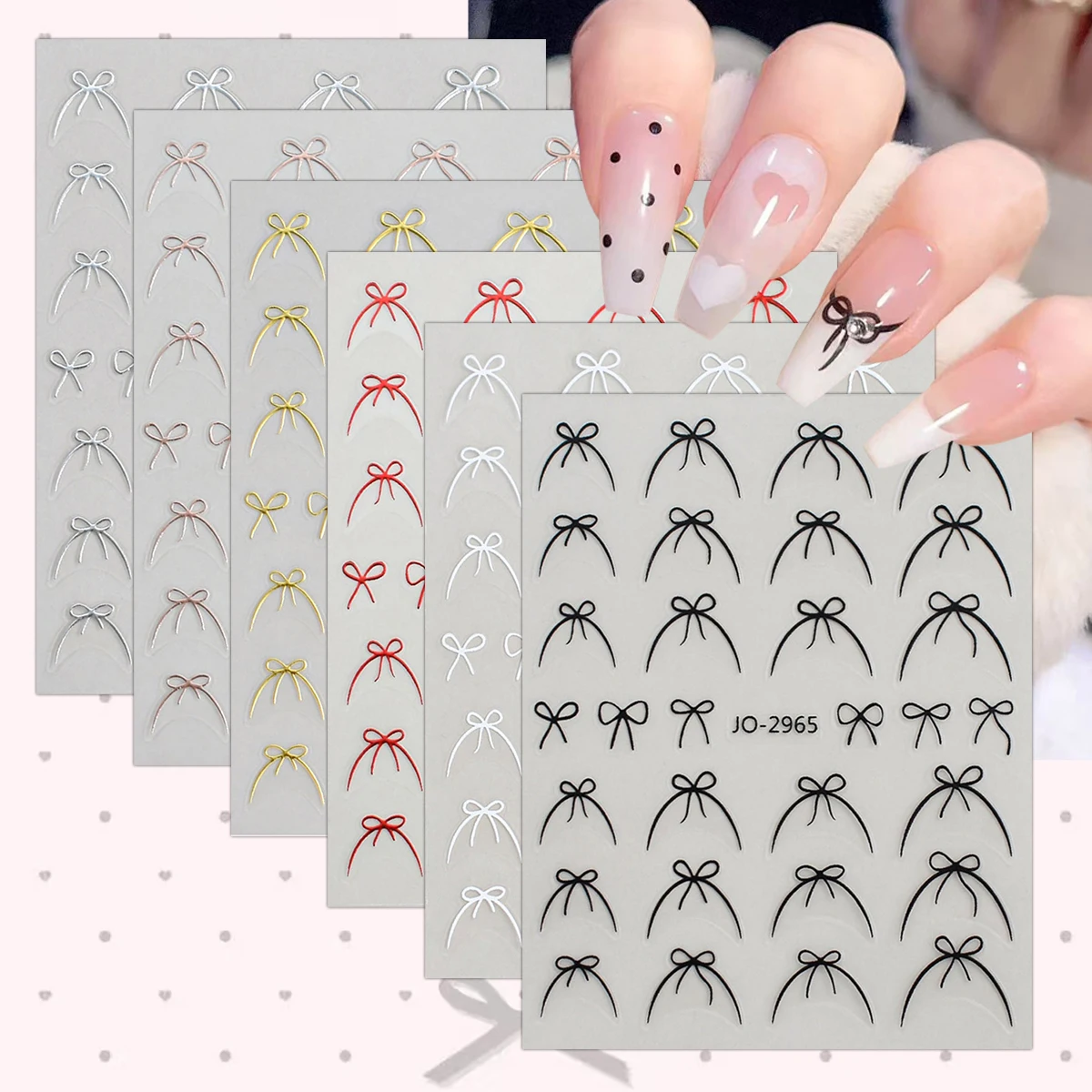 3/6/12 Sheets Bowknot French Line Nail Art Stickers, Black W