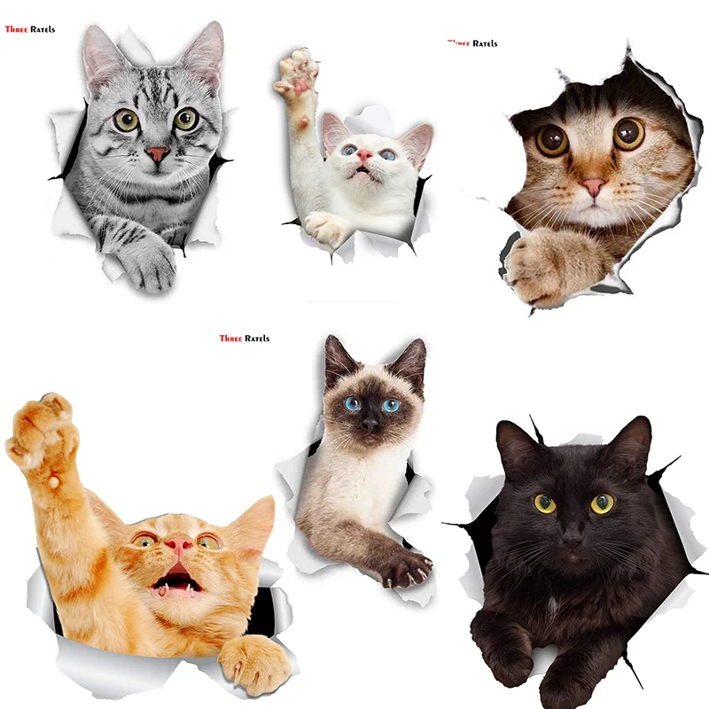 FTC-1040 Three Ratels 3D Cat Stickers Breakout Siamese  for Wall Fridge Toilet Diary Stationery Album Flakes Scrapbookin