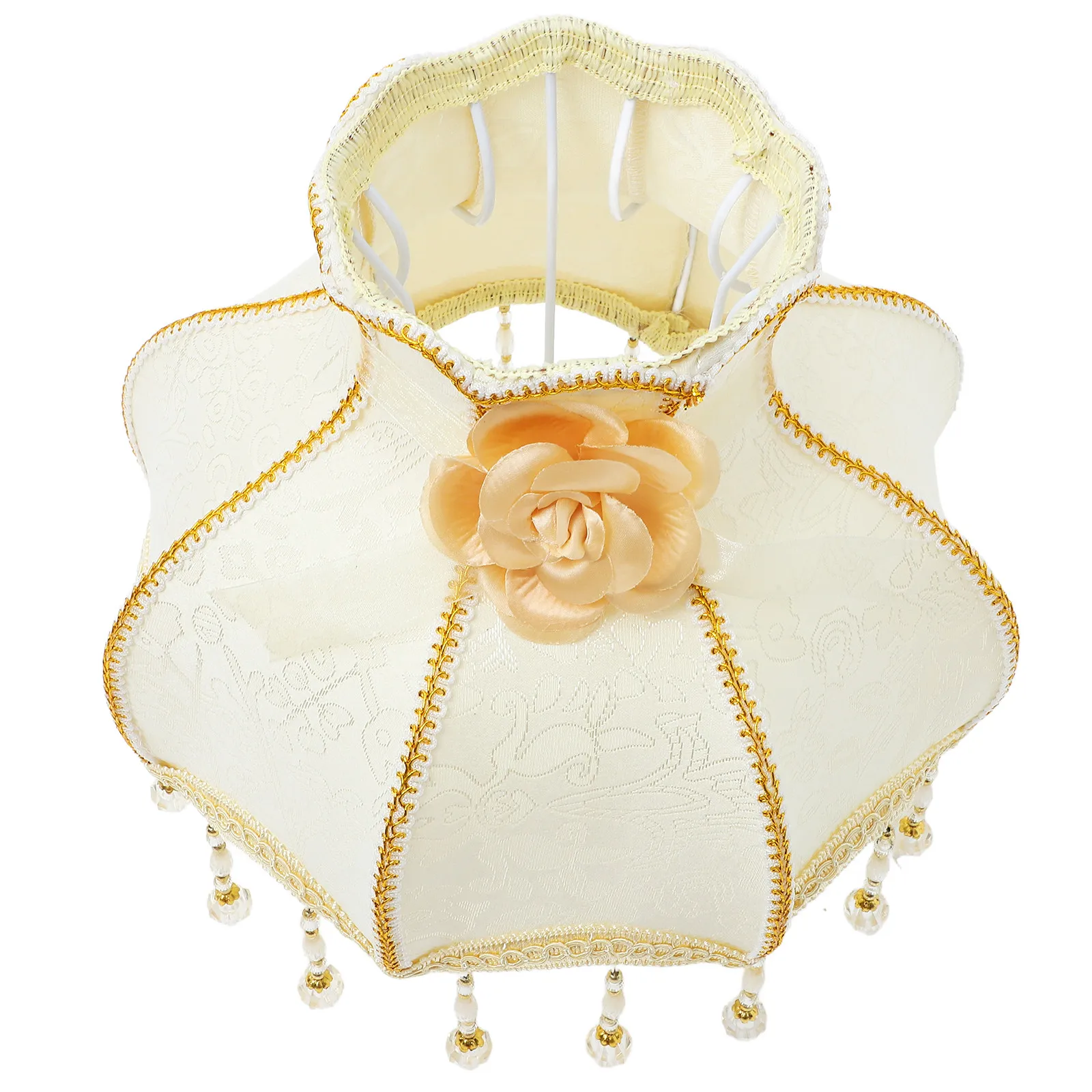 

European Style Fabric Lace Lamp Shade Scallop Dome Design Decorative Desk Table Lamp Cover Hanging Beads for Home Cafe Hotel
