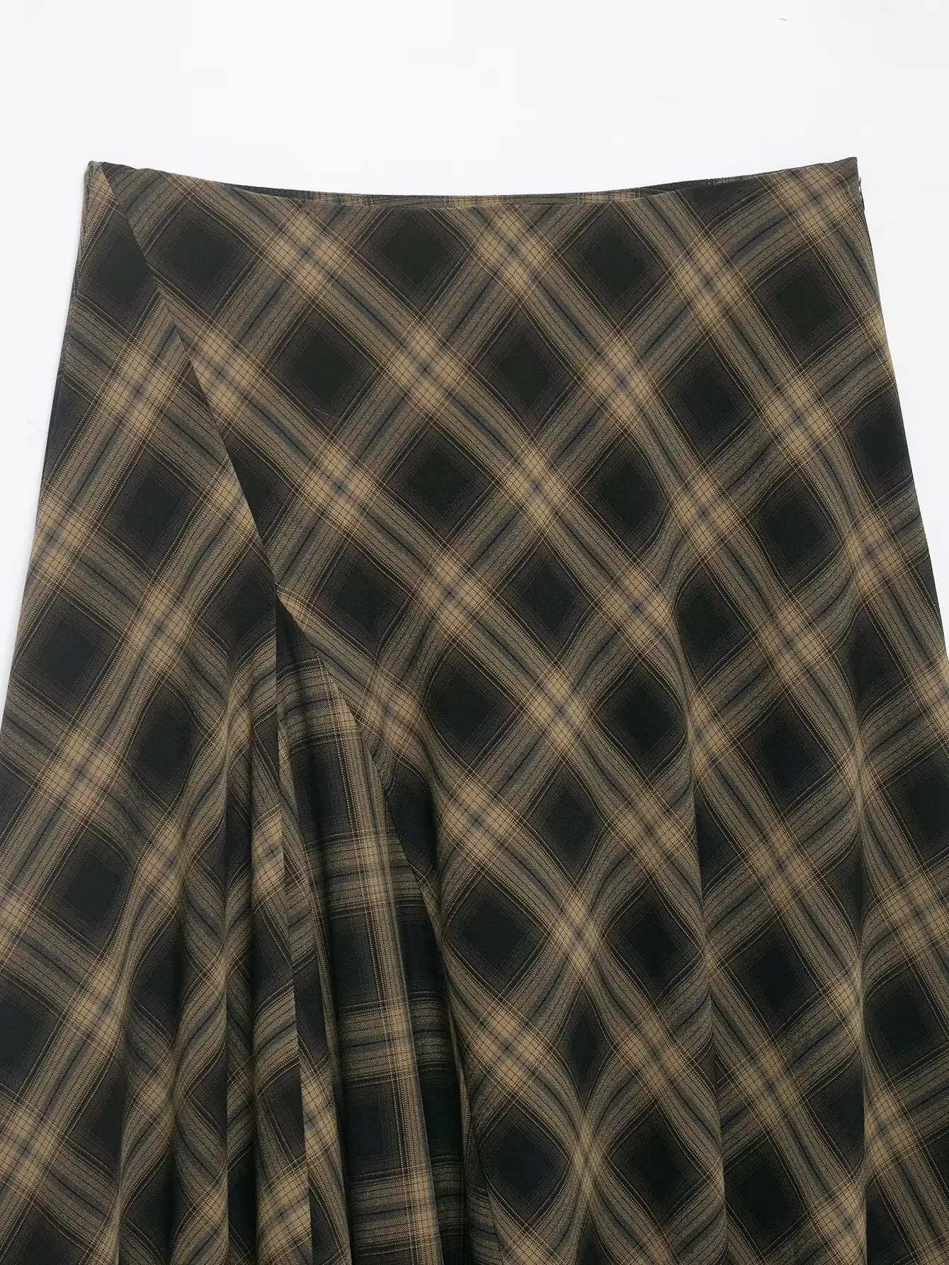 Frühling Neuheit Karierter Rock mit Spitzenbesatz Asymmetrischer Saum Damen Eleganter A-Linien-Rock mit Reißverschluss Midi-Röcke Vintage Party-Röcke 2026 Neu – Detail 7