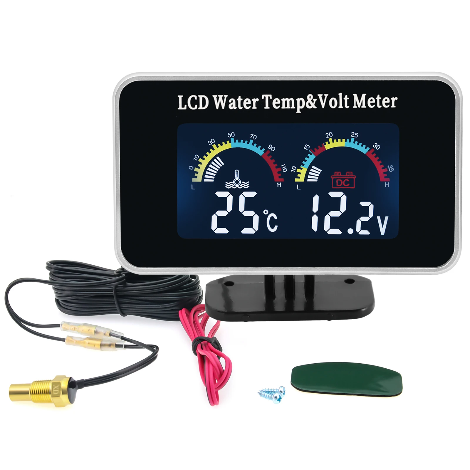 Waterproof LCD Digital Car Truck Voltmeter Water Temp Gauge Temperature Sensor 10mm Temperature volt meter 12v Voltage 2 in 1