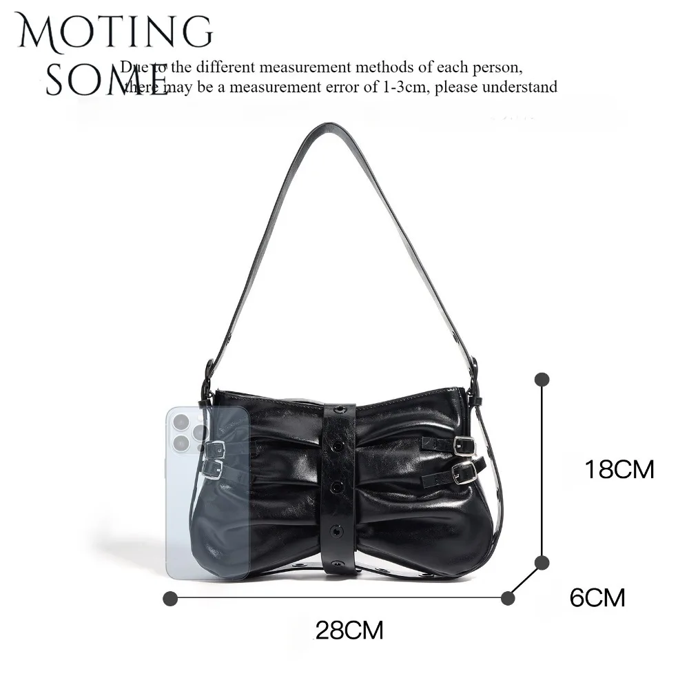 Motingsome 2024 New Style Shoulder Women Bags Luxury Satchel Fashion Motorcycle Bag Unique Wrinkle Pattern Mini Pouch Black