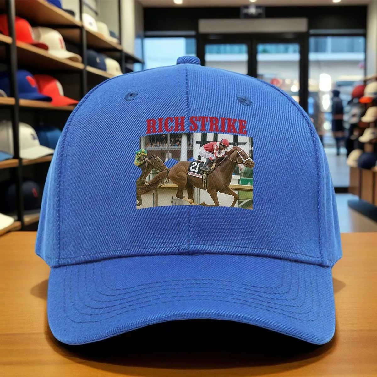 Rich Strike Horse Racing Print Baseball Cap Suitable for Sports Fans, Adjustable Dad Hat with Rich Strike, Horse Racing, Hook-an