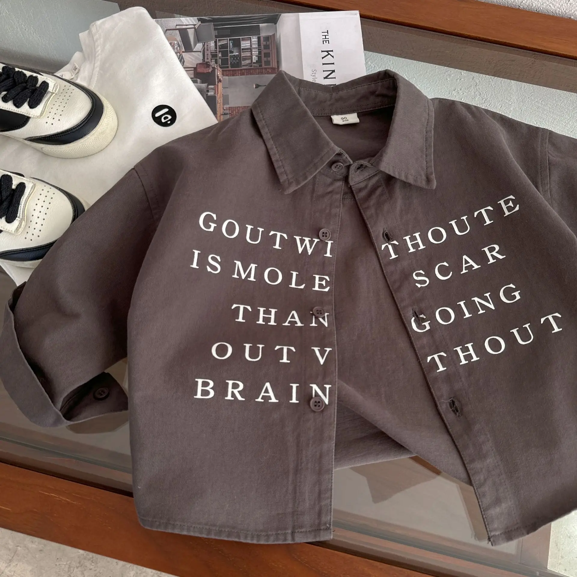 Children\'s Shirt 2024 Spring New Boys and Girls Printed Letter Shirt Baby Cotton Shirt Coat