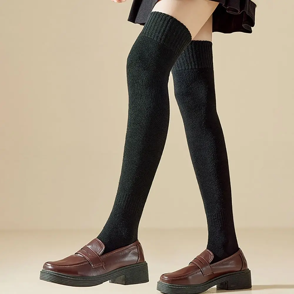 Long Tight Stocking Solid Color Knee High Socks High Elasticity Long Long Socks Fleece-lined Stockings