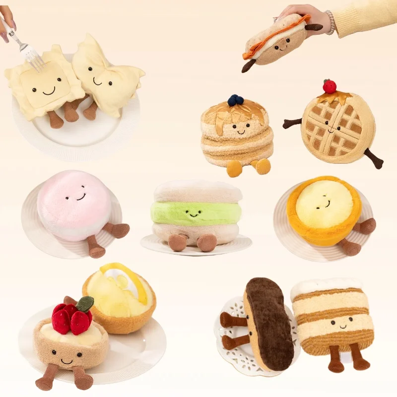 Niedliche Dessert-Serie, Plüschtier, gefüllte Lebensmittelkuchen, Eierkuchen, Waffel, Pfannkuchen, Macaron, Ceclair, weiche Puppe, Heimdekoration, Geschenk für Kinder