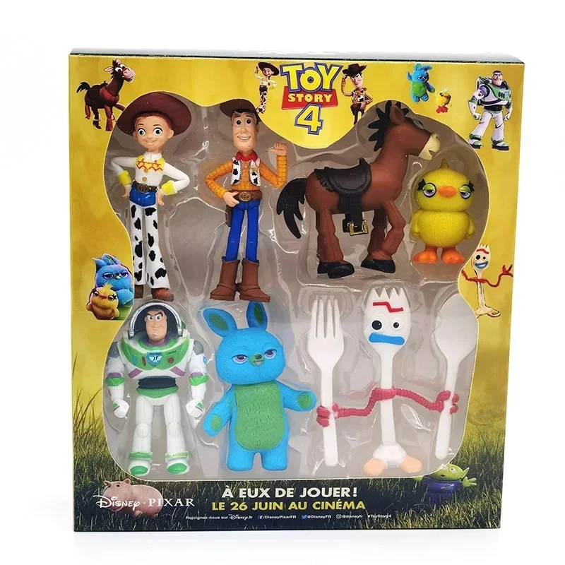 Disney 7PCS Toy Story 4 Action Figures Toys Woody Jessie Buzz Lightyear Forky Pig Bear Figura Model Doll Figurine Kids Boy Gifts