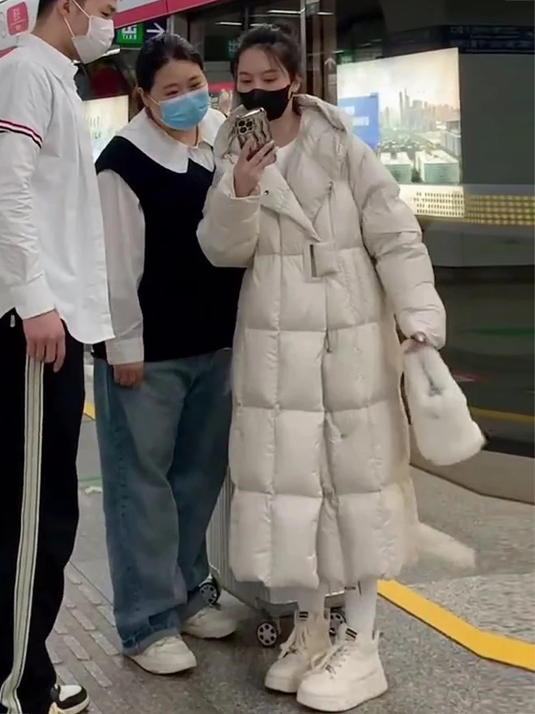   Thiened blanco Du down Puffer Jaet abrigo de invierno para mujer cálido largo Sle Commute Faion Bi Fang marca