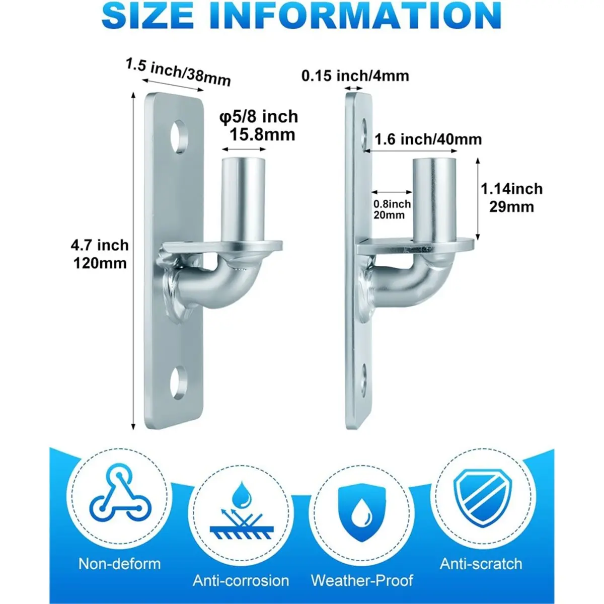 Heavy Duty Chain Link Gate Hinges 2-Pack with 5/8'' Pin for Outdoor Metal Fences