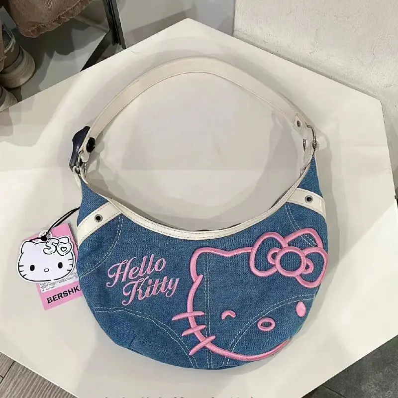 Y2K Hello Kitty Shoulder Bag Sanrio Crossbody Bags Cartoon Portable Retro Denim Handbag Kawaii Cute Messenger Bag Girls Gifts