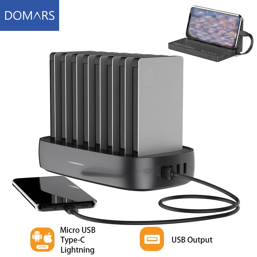 

Портативный внешний аккумулятор Domars 8x8000 мАч с поддержкой быстрой зарядки PD 22.5W и встроенным кабелем для передачи данных, идеально подходит для офисных встреч.