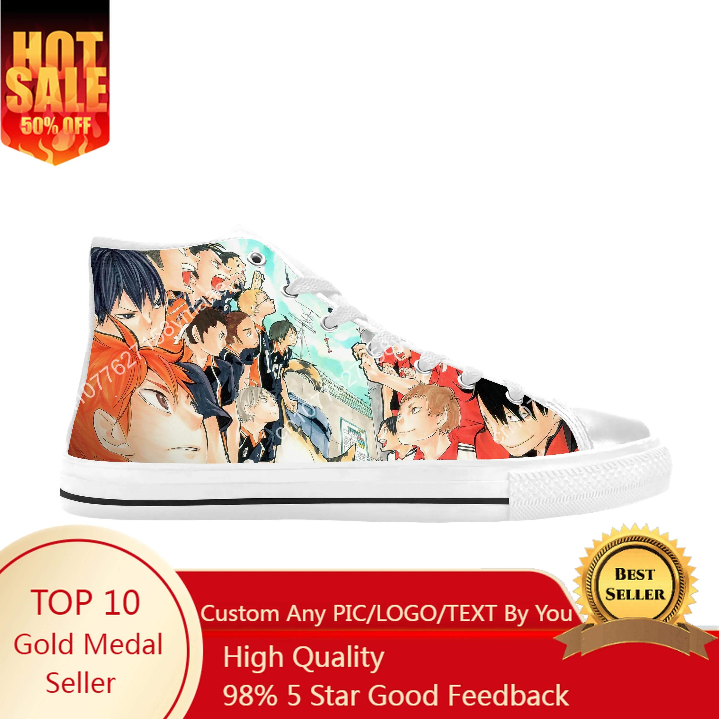 

Hot Japanese Anime Manga Cartoon Haikyuu Karasuno Casual Cloth Shoes High Top Comfortable Breathable 3D Print Men Women Sneakers