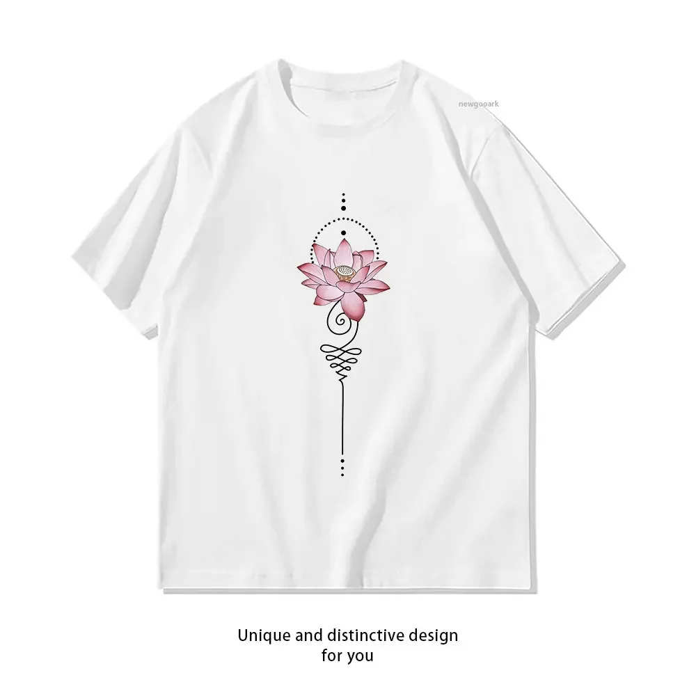 Pink  Lotus Flower Unalome Spiritual Buddhism Yoga Tattoo T-Shirt woman man Casual cotton printed t shirts streetwear camisetas
