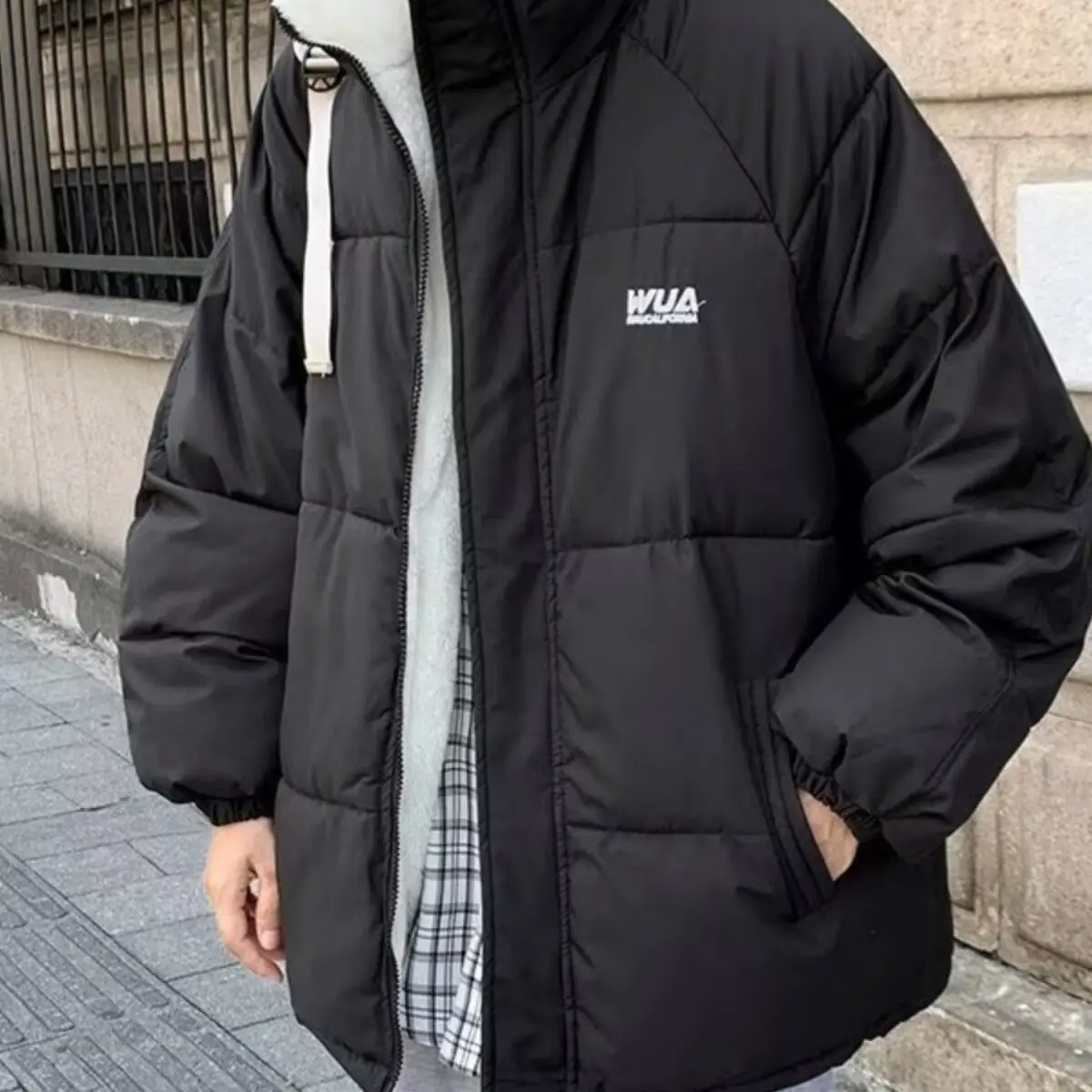 معطف شتوي للرجال من Thiened Fce مبطن بالخبز Jaet من القطن Harajuku Sle بسيط غير رسمي للشباب مناسب