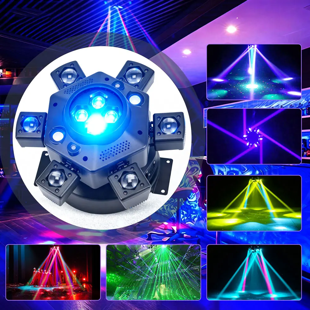 Six-arm RGBW LED Stage Light, Strobe DJ Effect, 4-in-1 Multi-functional Effect, Remote ControlIncluded, LED Effect Light, Ambien