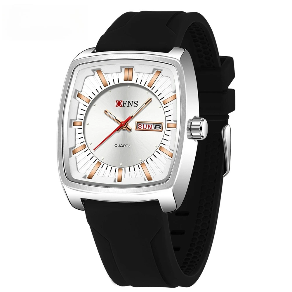 

Мужские кварцевые часы Ofns Square Barrel с водонепроницаемым стальным ремешком, светящиеся, с календарем и отображением дня недели, для бизнеса, трансграничная поставка