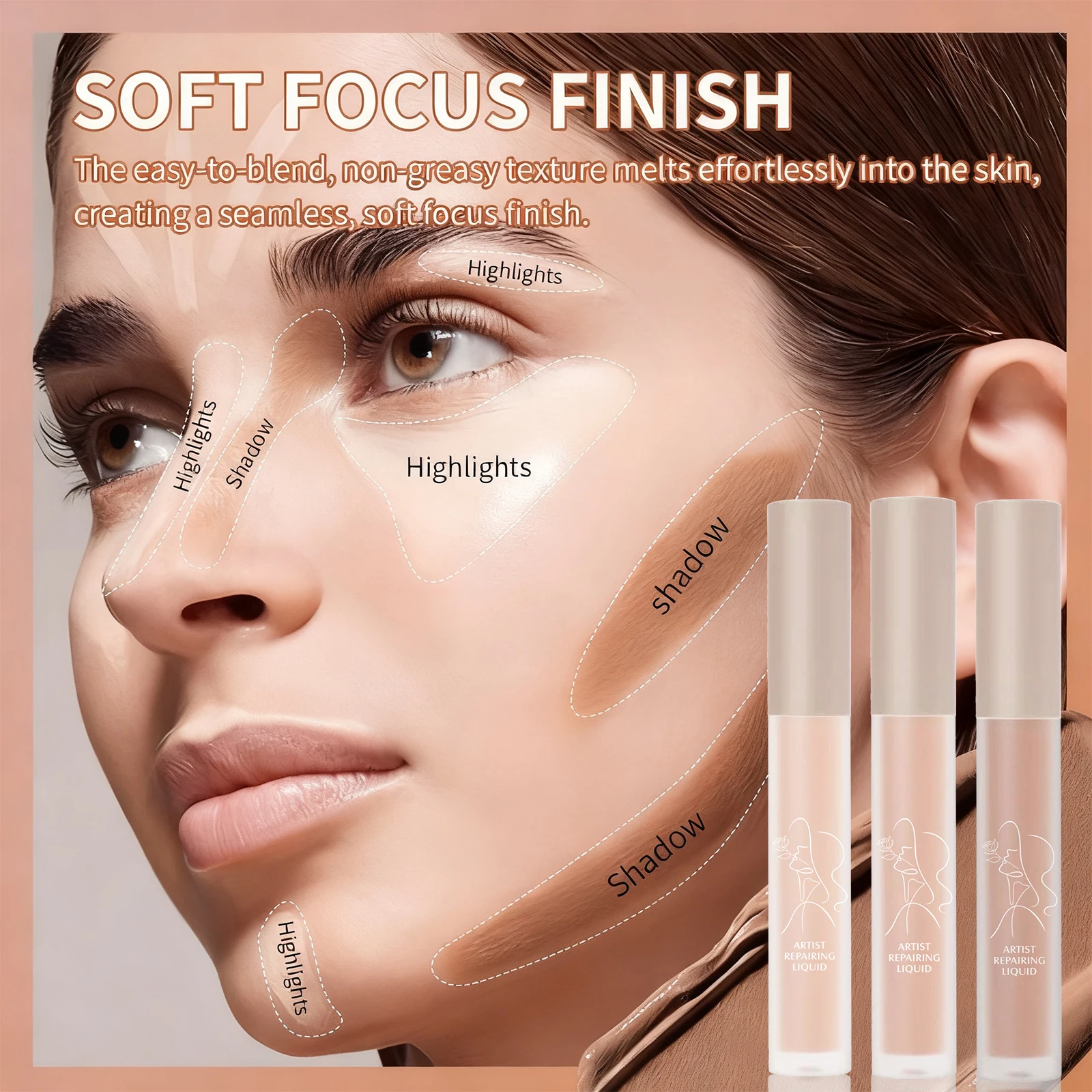 Amococo 2 Pcs Liquid Concealer Full Coverage Buildable Lightweight Sweat Resistant Long Lasting Dark Circle Blemish Concealer for All Skin Types