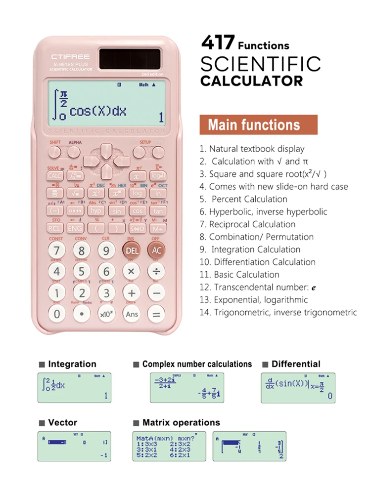 Designed specifically for students taking exams, function calculator.Multifunctional scientific calculator—417 functions.