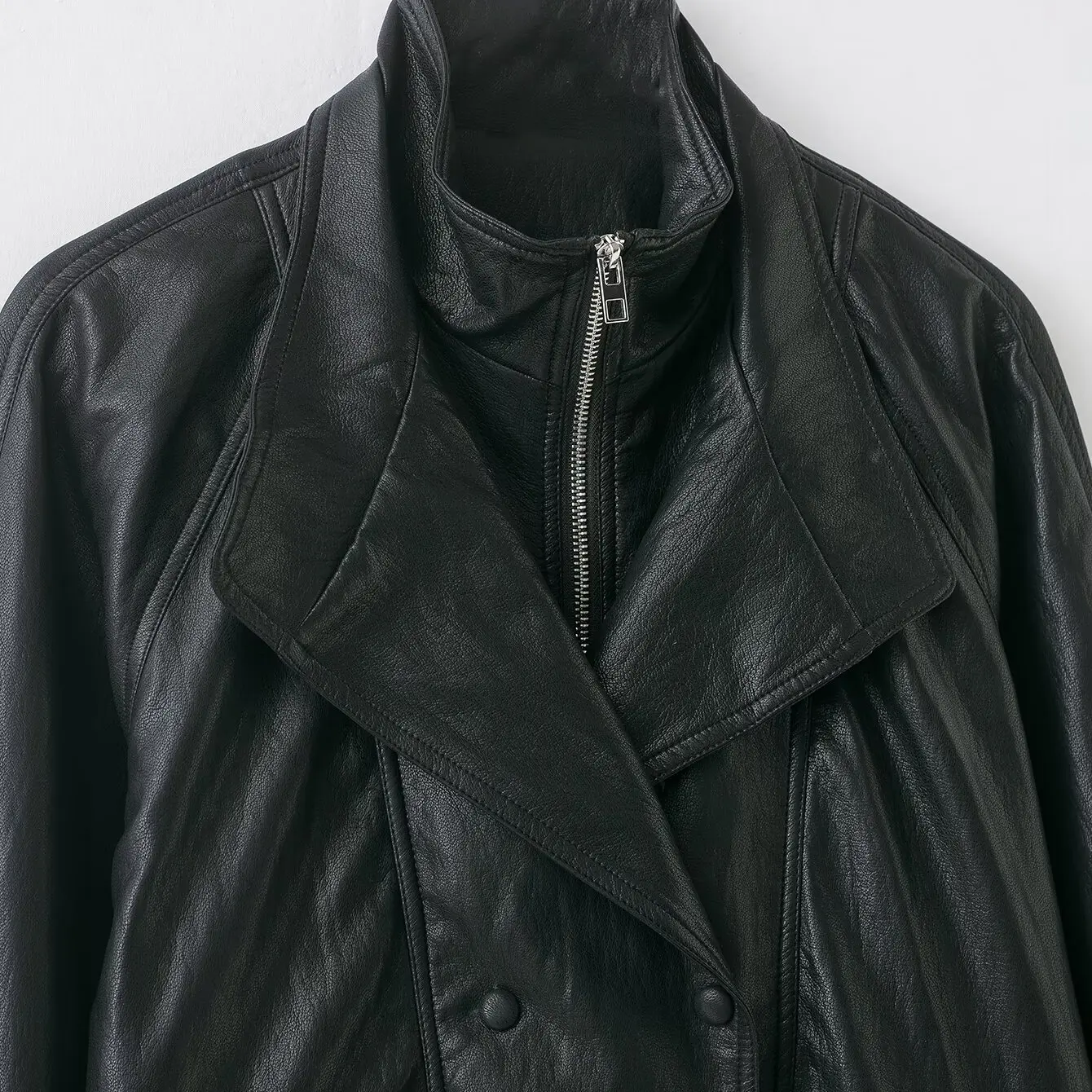 Faionable cor pura couro jaet outerwear feminino zr outono novo sle versátil design simples quali couro sintético