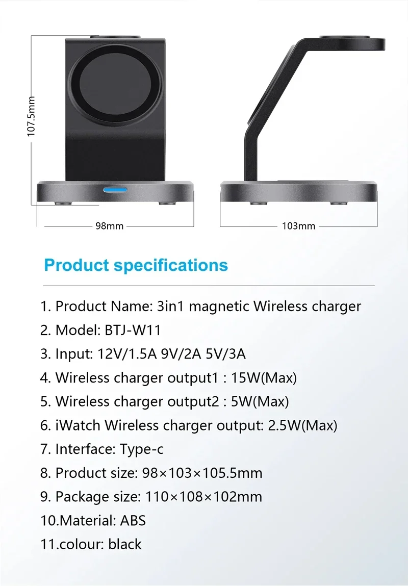 3-in-1 Kabellose Ladestation für MagSafe-Ladegerät Kompatibler Schnellladeständer für iPhone 17 16 15 14 13 Apple Watch AirPods – Detail 9