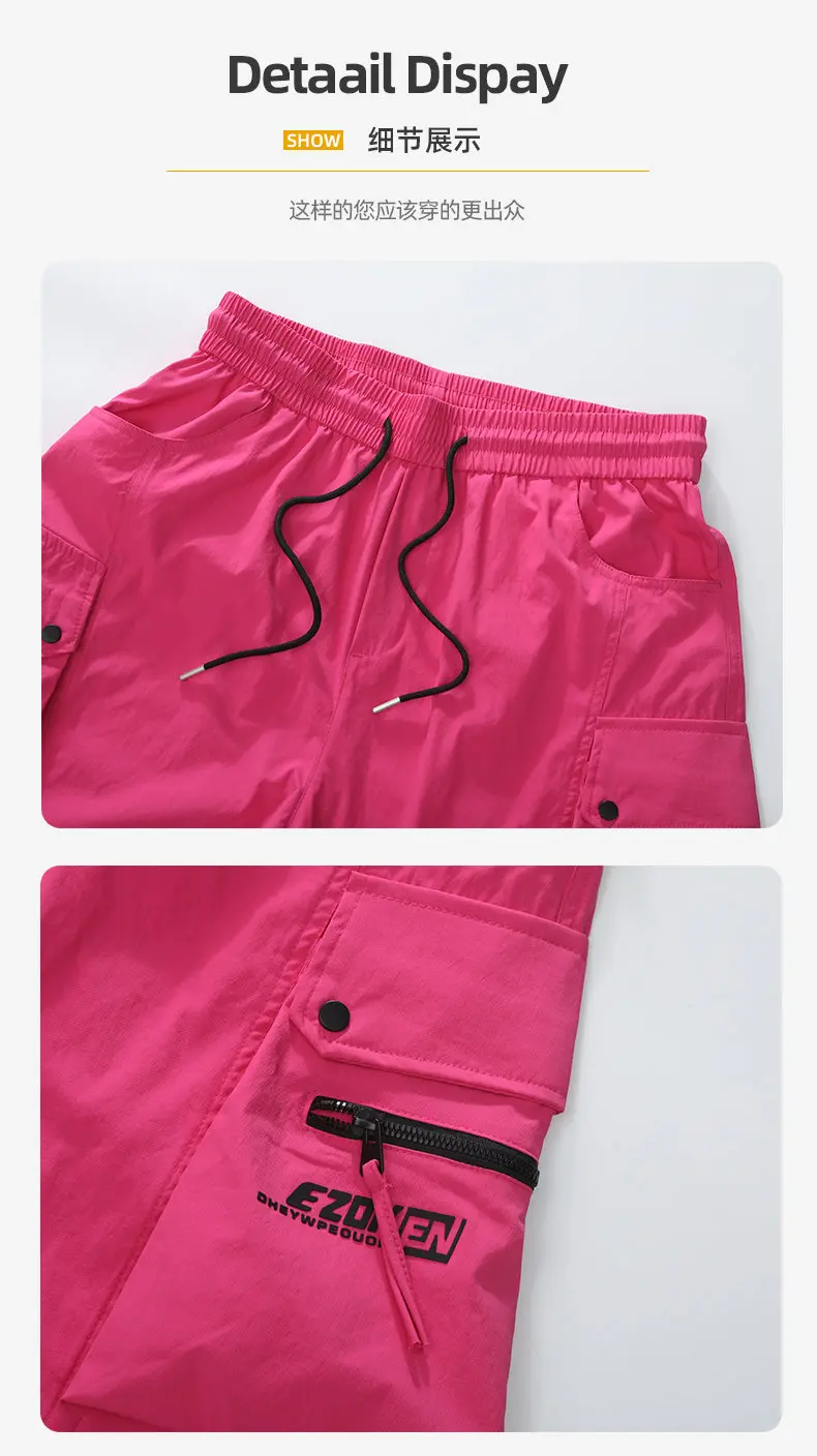 Lässige Herren-Shorts mit Kordelzug und elastischem Bund, lockere knielange Hosen, Sommer 2026, Five-Cent-Jogger mit Reißverschlusstaschen – Detail 12
