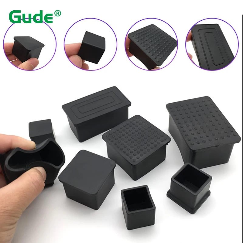 Black Square Chair Table Feet Cover Rectangle Steel Pipe End Stopper Caps Furniture Leg Protector Pad 10x10 - 60x60