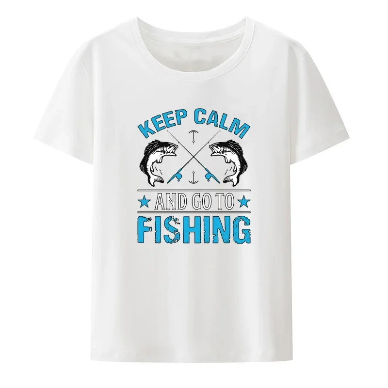 Funny Keep Calm and Go To Fishing Print T Shirt Creative The Weeknd Casual Y2k Streetwear Roupas Masculinas O-neck Cool Tops