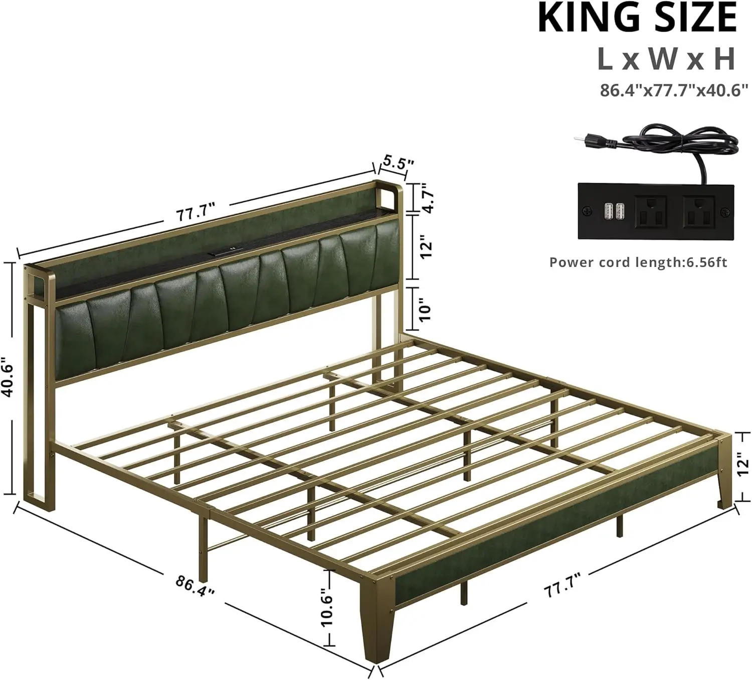 LIKIMIO Twin XL/Full/King/CaliforniaKing Bed Frame, Storage Headboard with Charging Station, No Box Spring Needed, Dark Green image 6