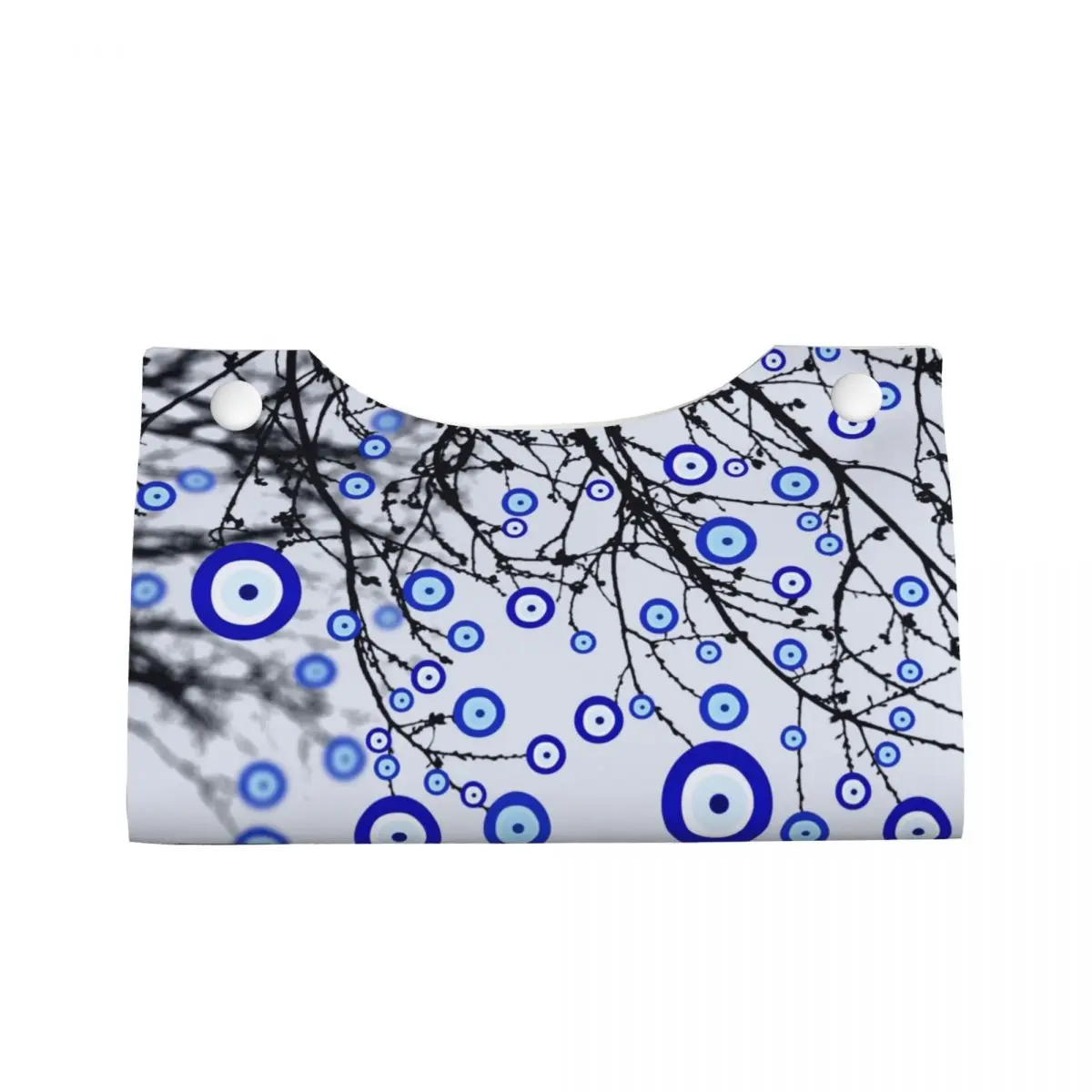 Custom Turkish Evil Eye Tree Tissue Box Cover Rectangular PU Leather Mediterranean Amulet Facial Tissue Box Holder for Office