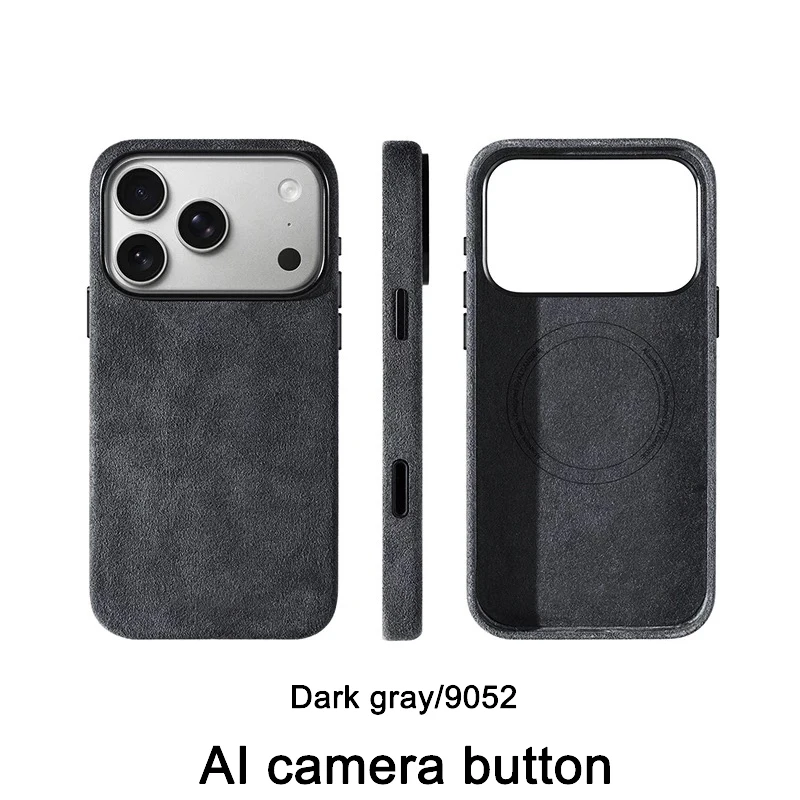 Capa de couro Alcantara para iPhone 17 Pro Max com protetor de botão de câmera Macsafe Capa magnética para iphone 17Pro 17proMax