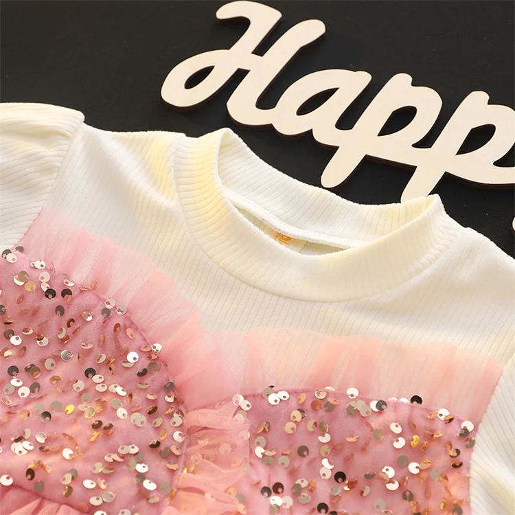 Kleider für Kinder Mädchen Baumwolle Langarm Pailletten Spitze Prinzessin Kinder Kleider Frühling Elegante Geburtstag Kleidung Show Kostüm – Detail 4