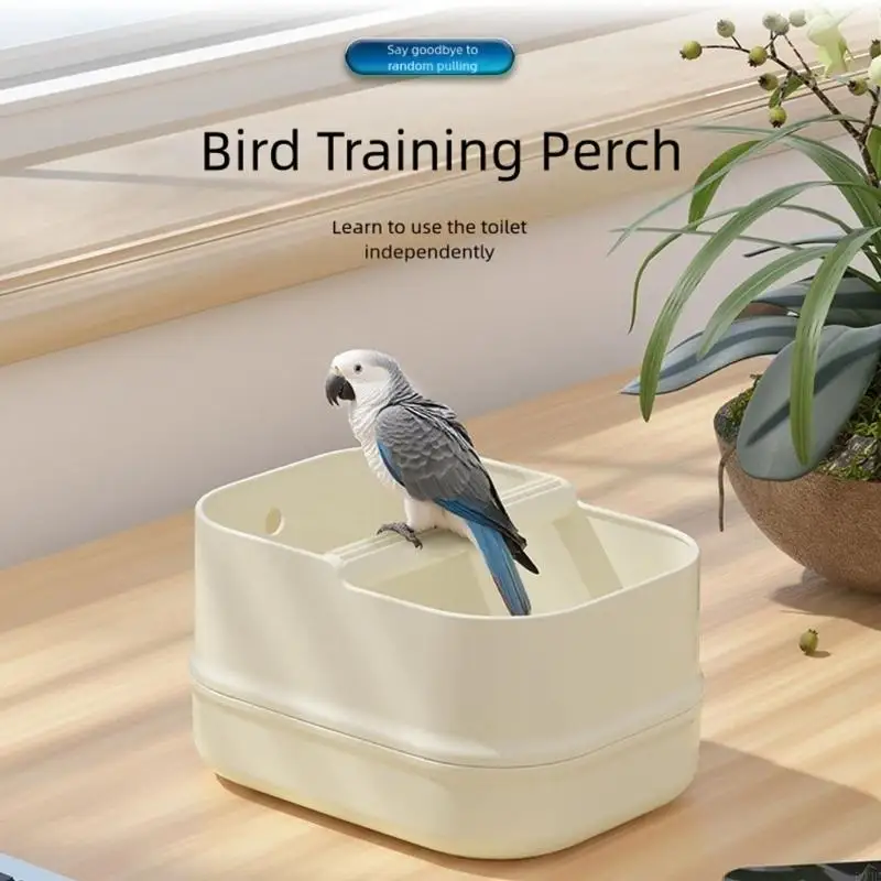 Bird Potty Training Perch Stand With Feeding Bowl For Easy Cleaning And Effective Toilet Habits Development for Desktop B03E