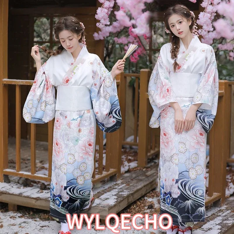 

Sakura Girl Kimono Dress Japanese Style Yukata Bathrobe Women Floral Print Haori Japan Uniform Cosplay Costume Party Gown