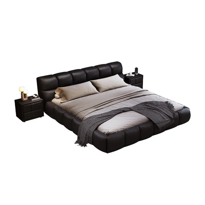 

Italian, minimalist, puff, leather bed, modern, minimalist, master bedroom, high-end, atmospheric